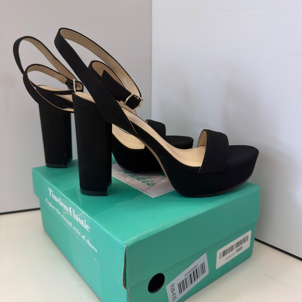 Ankis‎ Womens Black Platform Block Heel Sandals Ankle Strap Open Toe YL25C3 5.5